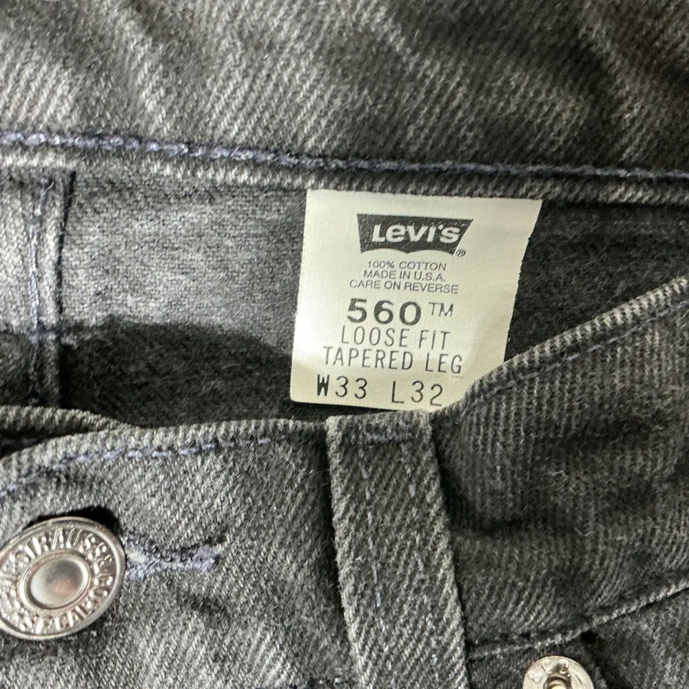 Levi's 560 Jeans Mens 33x32‎ Black Orange Tab Loose Fit Tapered Leg Made in USA